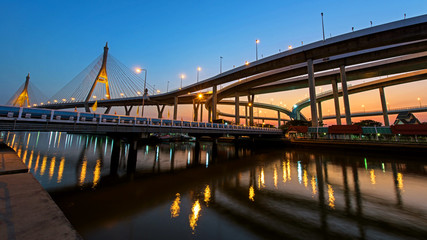 Bhumibol Bridge at dusk in Bangkok