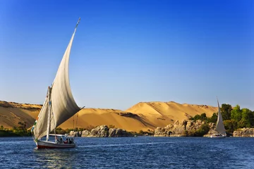 Papier Peint photo Lavable Egypte Egypte. Le Nil à Assouan. Croisière en felouque