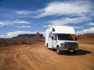Monument Valley, Utah, United States - July 2011: A campervan in Monument Valley