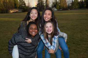 Group of happy kids playing outside