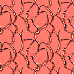 Design seamless pattern with pink rose petals in sketch style. Fashionable design with flowers petals poster print. Greeting card with roses petals. Sketch seamless background. Ornamet with petals