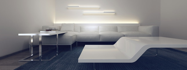 Living Room with Contemporary White Furniture