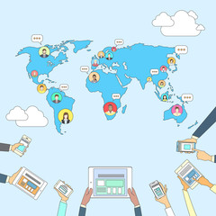 Social Media Communication World Map Concept Internet Network Connection People