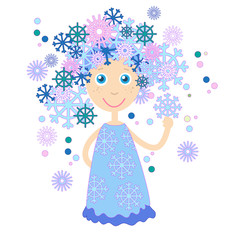 Winter Cartoon Girl Snowflakes Hair