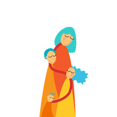 Mother Three Children, Boys Girl Embrace