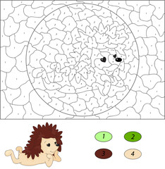 Cartoon hedgehog in love. Color by number educational game for k