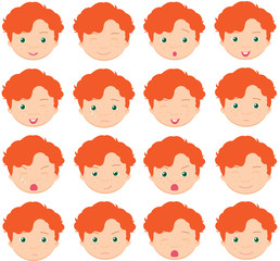 Red-haired boy emotions: joy, surprise, fear, sadness, sorrow, c