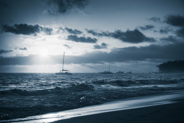 Dominican republic, Punta Cana beach. Blue tone