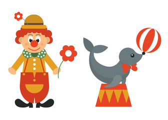 clown with flower and seal animal