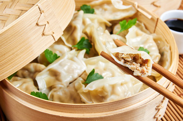 Steamed asian dumplings. Dumplings filled with vegetables