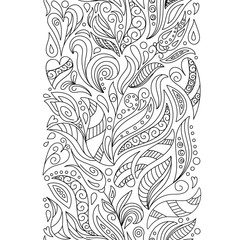 Seamless borders vector set in doodle style. Floral, ornate, decorative, tribal, Christmas design elements. Black and white background. Christmas tree, gift box, balls. Zentangle coloring book page