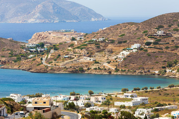 Aerial view of Chora town, Ios island, Cyclades, Aegean, Greece