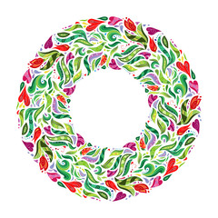 Vector Colorful Floral Background. Hand Drawn Ornament with Floral Wreath. Template for Greeting Card