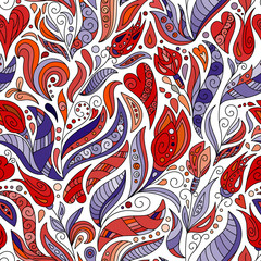 vector seamless color pattern of spirals, swirls, doodles and flowers