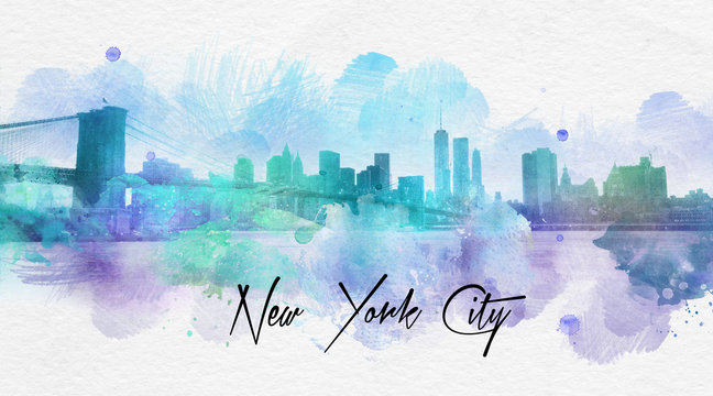 New York City cursive text over painting