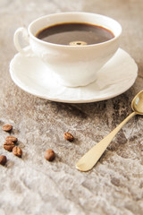 Obraz na płótnie Canvas Black coffee with coffee beans and sugar