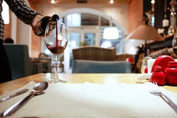 red wine in a French restaurant interior