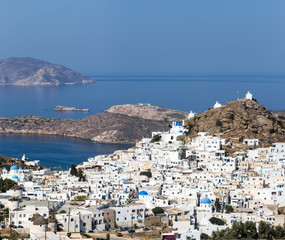Obraz premium Aerial view of Chora town, Ios island, Cyclades, Aegean, Greece