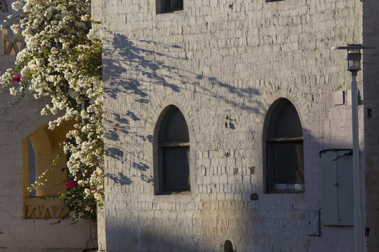 Detail of building with flowers. El Gouna. Egypt.