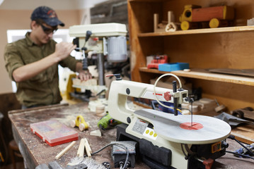 Jigsaw in the studio on a background
