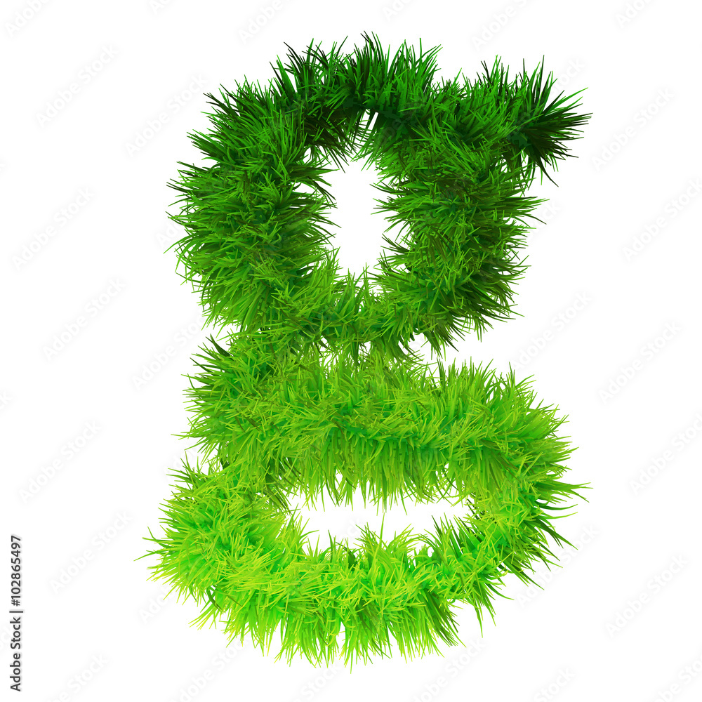 Fototapete conceptual green grass 3d font isoalted