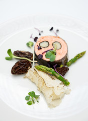 Salmon dish with morels