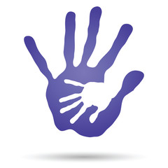 Conceptual mother and child hand print isolated