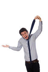 Funny businessman isolated on the white