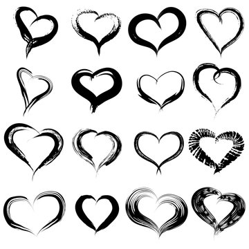 Conceptual painted black heart shape or love symbol set