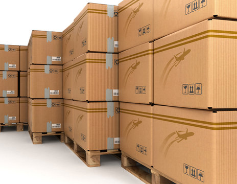 Cardboard boxes on pallet, delivery and transportation logistics