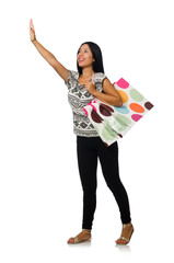 Woman with shopping bags isolated on white