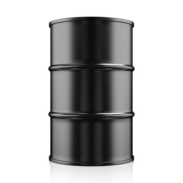 Black Metal Oil Barrel on White Background.