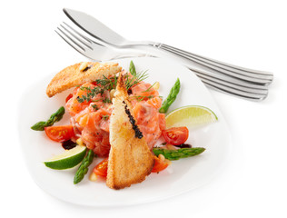 Salmon carpaccio in plate isolated on white