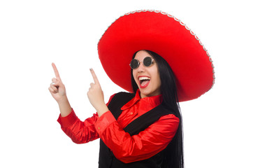 Mexican woman in funny concept on white