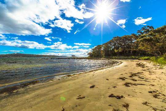 White Beach Tourist Park in Wedge Bay close to the popular Port Arthur Historic Site. It is a popular beach with crystal clear water and white sand