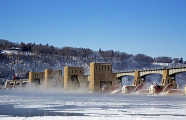 Steam rising Mississippi River Lock and Dam 11