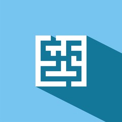 Icono de un laberinto sobre fondo azul. Ilustración vectorial