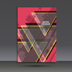 Simple large triangles on dark background. Vector brochure template