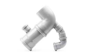 New gray drain pipe isolated on a white background