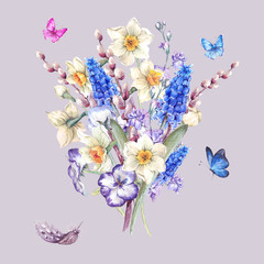 Obraz na płótnie Canvas Watercolor spring bouquet with daffodils