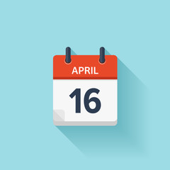April 16. Vector flat daily calendar icon. Date and time, day, month. Holiday.