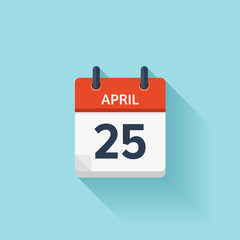 April 25. Vector flat daily calendar icon. Date and time, day, month. Holiday.