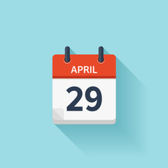 April 29. Vector flat daily calendar icon. Date and time, day, month. Holiday.