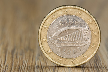Close up of a Irish one euro coin