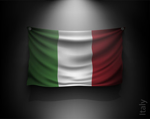 waving flag italy on a dark wall