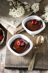 Chocolate dessert with cherries