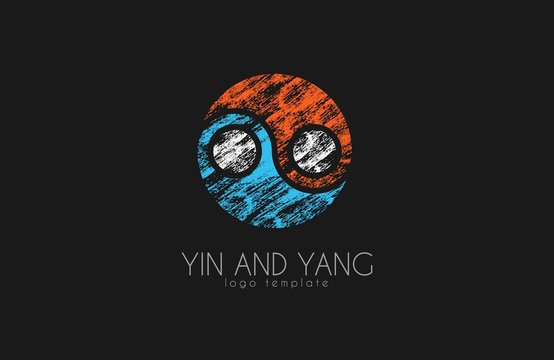 hand drawn ying yang symbol of harmony and balance,  Yin and Yang logo in grunge style. Creative logo