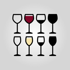 flat outline wine glasses icon set 