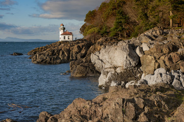 Line Kiln Lighthouse. Located on San Juan Island, in Washington state, It guides ships through the...