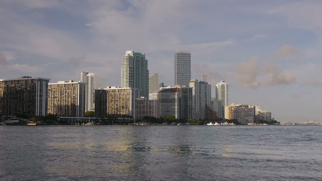 Miami Downtown Skyline Timelapse. Water is Real Time Clouds Speed Up.